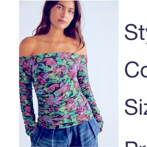 NWT! Free people floral print off the shoulder ruffle arm long sleeve top!